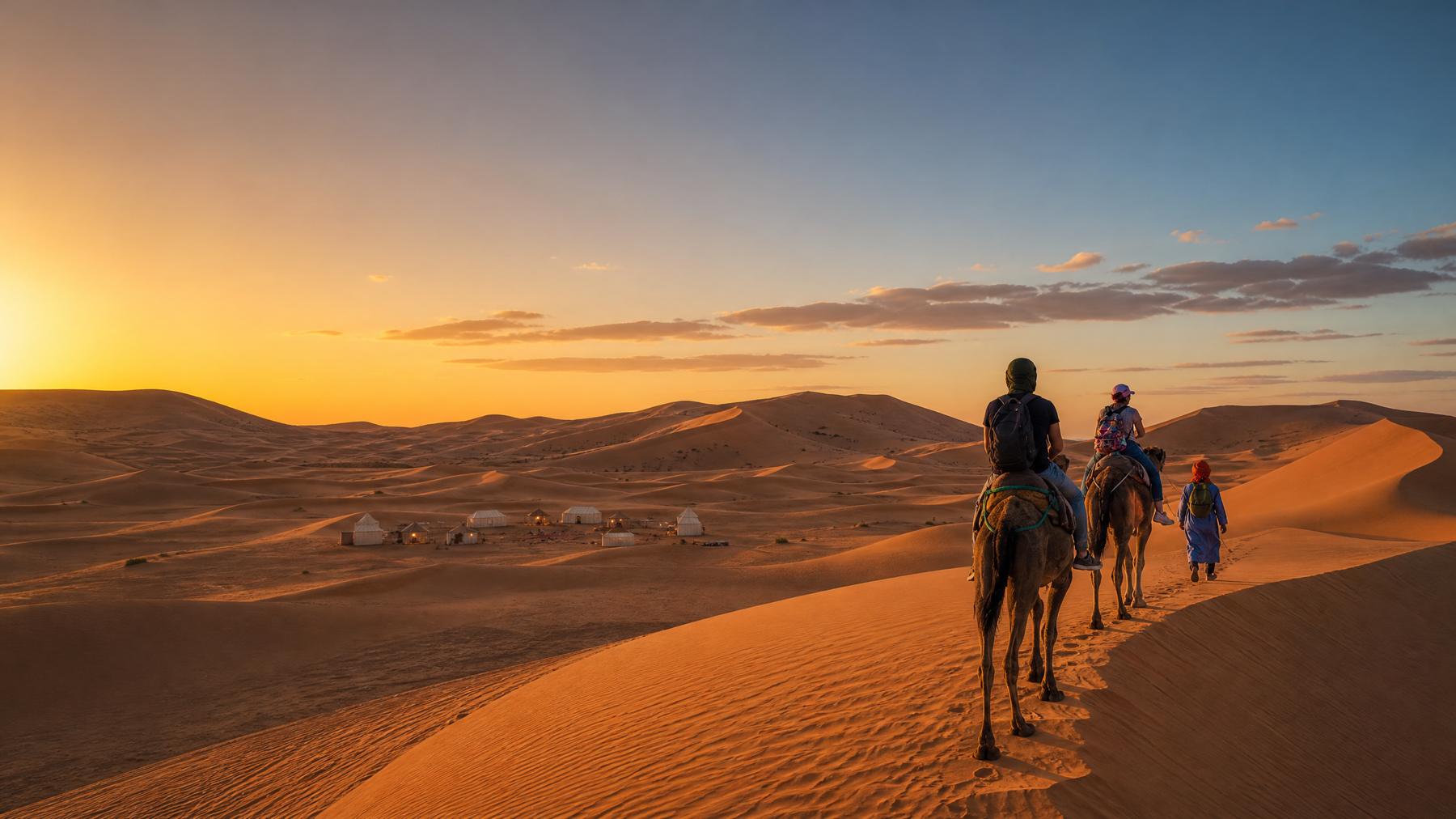 Orange dunes of Erg Chebbi near Merzouga at golden hour