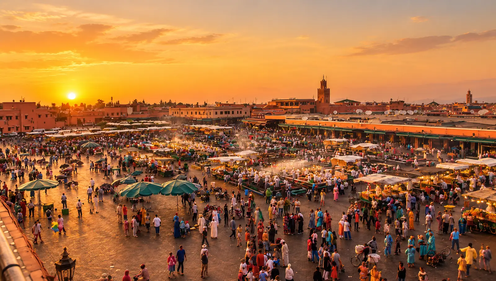 Jemaa el-Fna square in Marrakech at sunset