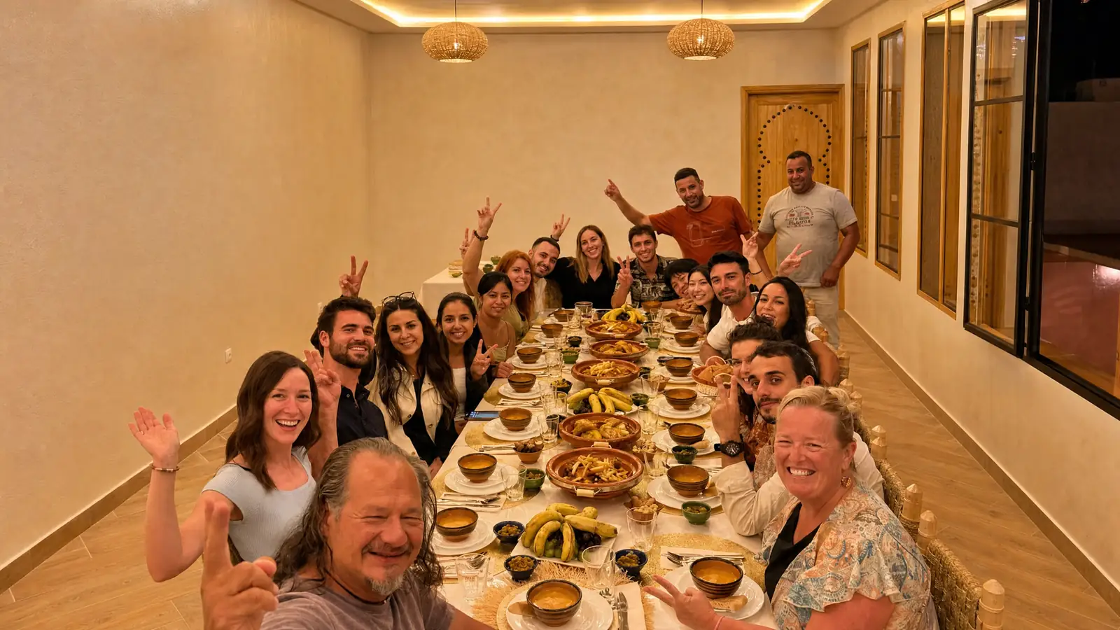 Travellers at dinner in the restaurant of Rose Garden Dades